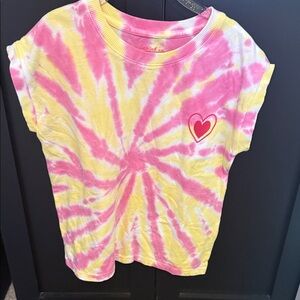Cat & Jack Pink and Yellow Tie-Dye Heart Tee